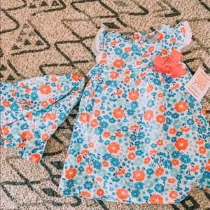 Summer dress set with matching bloomers and hat.